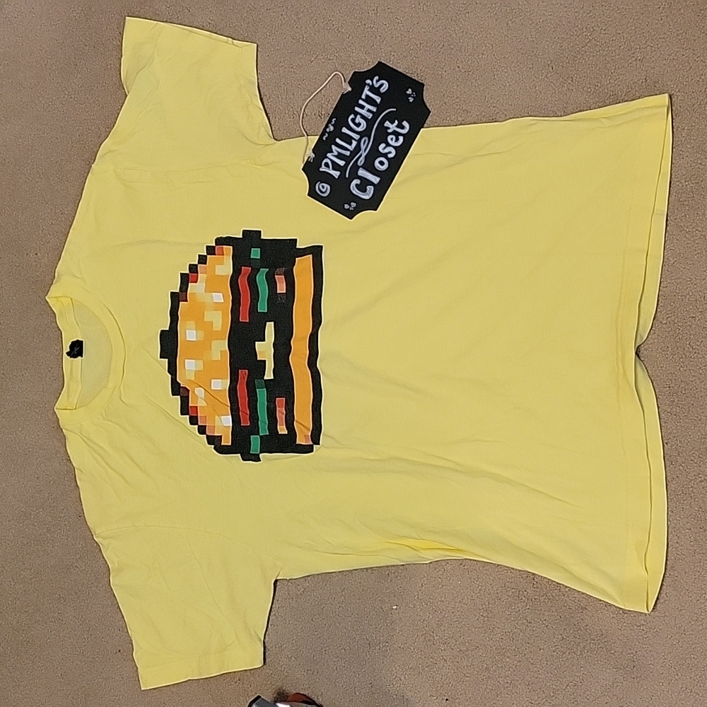 Hamburger Graphic T-Shirt Large Yellow Pixel Tultex Short Sleeve